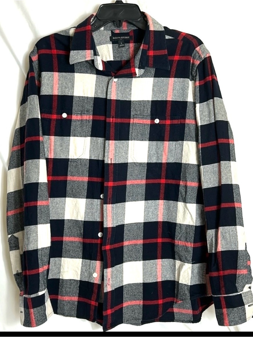 Banana Republic Men’s Size Large Black Red Gray Plaid Button Front Flannel Shirt